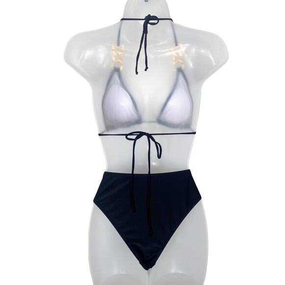 New Medium Black Gold Chain Cuban Link Bikini Set Triangle Halter Hipster‎ - Picture 4 of 4